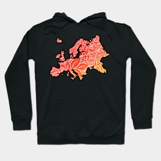 Colorful mandala art map of Europe with text in red and orange Hoodie